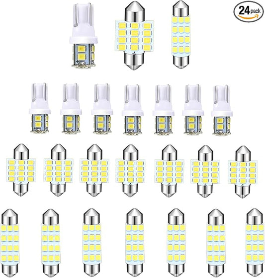 24PCS Car Interior LED Bulb, Dome Light LED Car Interior Replacement Bulb Kit Set T10 31 mm 41 mm for Car Interior, Indoor Map Dome Lights, License Lights, Trunk Lights, Etc.