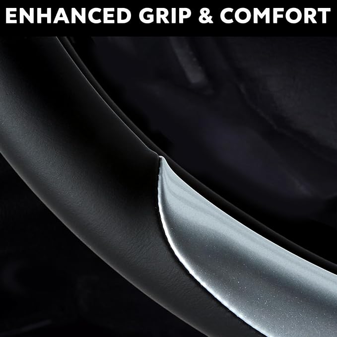 Yangday Leather Steering Wheel Cover for Toyota RAV4 Corolla Camry Highlander, 14.5-15 inches Car Steering Wheel Cover with Non-Slip Breathable (Bright Silver)