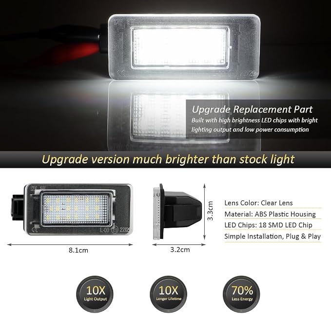 D-Lumina LED License Plate Light Tag Lamp Assembly for 2019-UP Nissan Altima Sentra Rogue Versa, Powered by 18-SMD Xenon White LED Tag Lights, Pack of 2