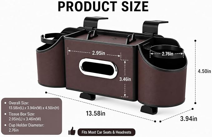4-in-1 car organizer back seat, Multi-Pocket backseat car cup holder, Universal back seat cup holders for cars, car organization, for Travel & Daily Use (KARTAN)