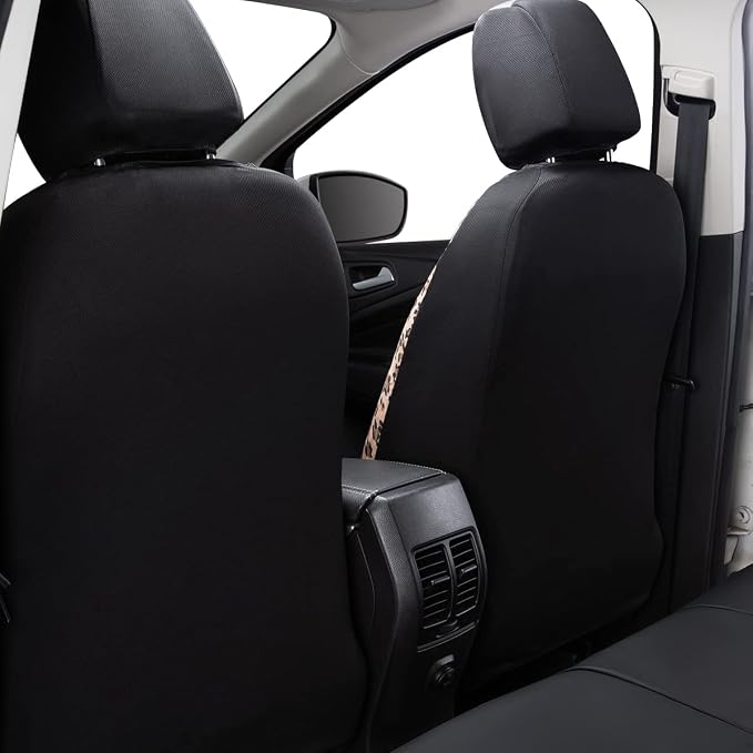 Flying Banner car seat Covers Protects Leopard Printing Polyester and PVC Fiber Front Pair Carbon Fibre (Leopard Black, Front Pair)