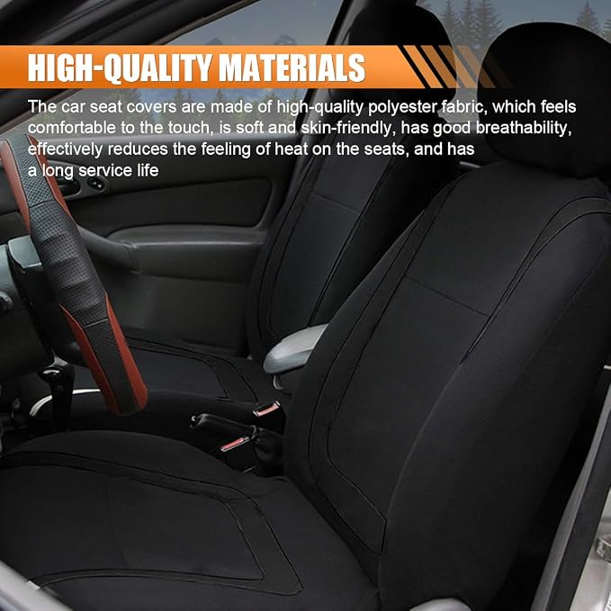 Car Seat Covers, Breathable Comfortable Automotive Seat Protectors, Anti-Slip 2 Front Seats Covers Airbags Compatible, Universal Washable Vehicle Accessories for Car, Truck, SUV (Black)