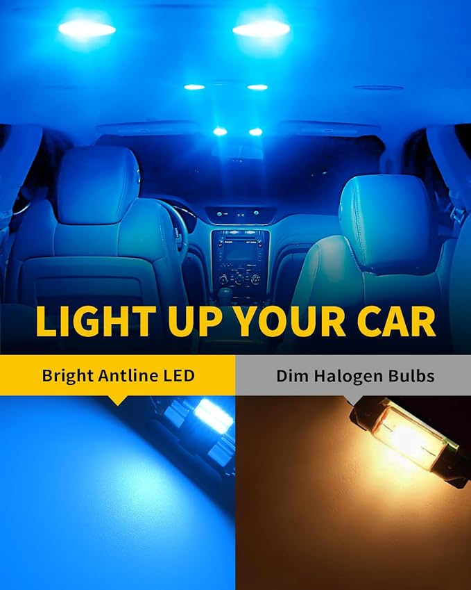 Antline 6614 6641 6612F 6615 F30-WHP TS-14V1CP 28MM 29MM 1.14”LED Bulb Ice Blue, Super Bright Canbus Error Free 12 Volt Replacements for Interior Dome Map Vanity Mirror Sun Visor Lights (Pack of 10)