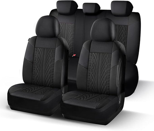 HChengkikz Premium Cloth Seat Covers, Washable Car Seat Cover Full Sets, Elastic Fabric, Airbag Compatible,Breathable All Season Comfort Seat Cover for Most Cars,Trucks,SUVs(Full Set,Black 815) | Breathable, Airbag compatible, Easy to Install, Universa...