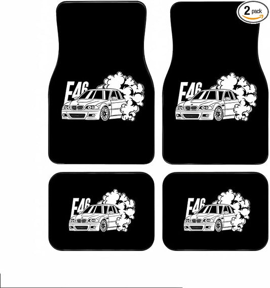 Universal Fit Car Floor Mats Set of 4Pcs, E46 Car Print All-Weather Front Rear Car Carpet Mats, Non-Slip Car Floor Mat Car Accessories for Automotive Trucks SUV Sedans Vans