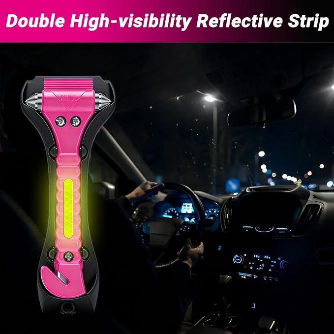 2-in-1 Car Emergency Escape Tool, Glass Window Breaker with Seatbelt Cutter, One Second Quick Release Safety Hammer for Car and Office Use -Pink