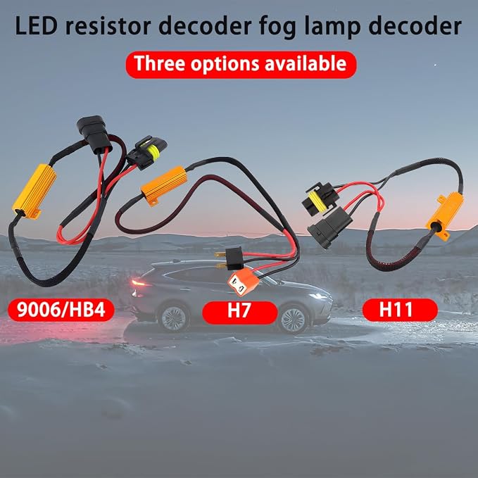 BESULEN 2PCS H11 Car LED Resistor Kit, 50W 6Ohm Vehicle Headlight Anti Flicker Error Decoder, Auto Fog Turn Signal Bulb Load Resistor Relay Harness Adaptor, Universal Auto Accessories