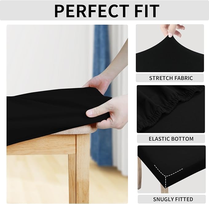 Easy-Going 100% Waterproof Seat Covers for Dining Room Chairs Set of 2, Stretch Chair Seat Slipcovers Protector Removable and Washable Kitchen Dining Chair Covers, Black
