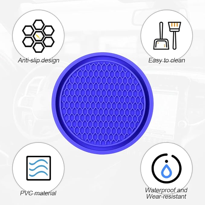 8sanlione 4 Pack Car Cup Holder Coaster, 2.75 Inch Diameter Non-Slip Universal Insert Coaster, Durable, Suitable for Most Car Interior, Car Accessory for Women and Men (Trench/Deep Blue)