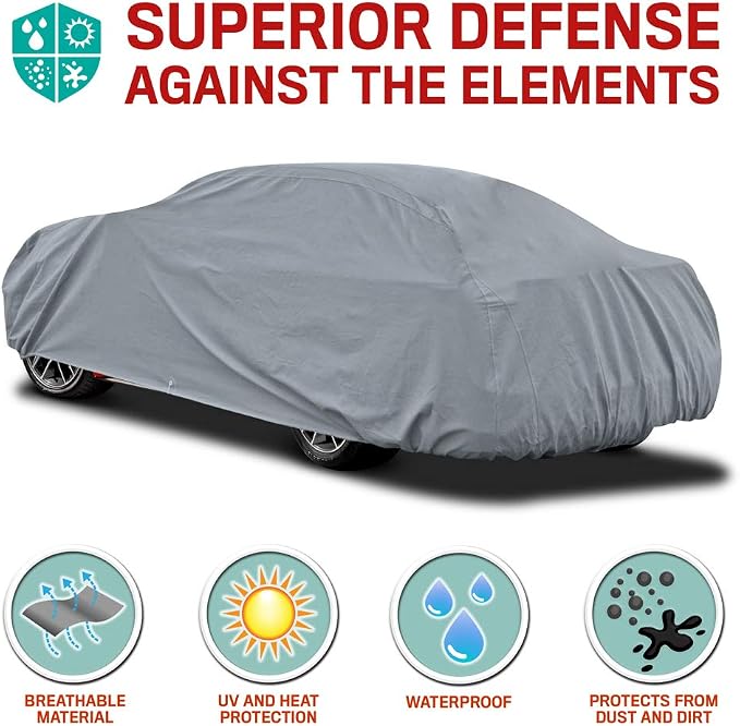 Motor Trend Breathable Lightweight Car Cover, Anti-Moisture Build-Up Water-Resistant Scratch-Resistant Travel-Friendly, Universal Fit for Cars SUVs Trucks Vans All-Weather Outdoor/Indoor, (S) 157" L