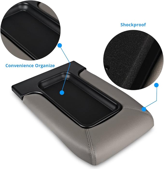Center Console Lid Armrest Kit Compatible with Cadillac Chevrolet GMC | Compatible with Pickup Truck Suburban Tahoe Silverado Sierra Yukon XL-Replaces 19127365 Light Gray