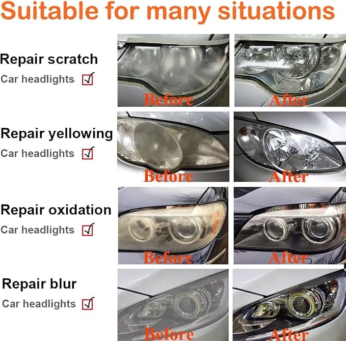 800g Headlight Restoration Kit,Car Headlight Glass Scratch Renovation Tool,Automobile Headlight Lens Polish Repair Tool with UV Block Coat to Remove Yellowing, Haze,Oxidation for Taillights,Foglights