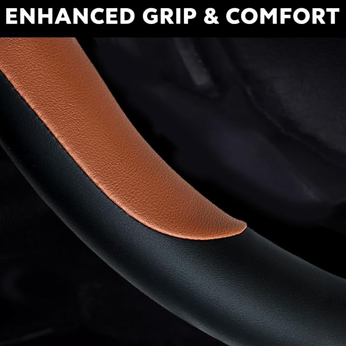 Yangday Leather Steering Wheel Cover for GMC Sierra 1500 2500 3500, 14.5-15 inches Car Steering Wheel Cover with Anti-Slip Massage Particle (Brown)
