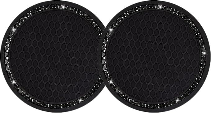 Yousheng Bling Car Cup Coaster, Universal Holder Insert Rhinestone Anti Slip Silicone Accessories Suitable for Most Interior, Best Gift Women, Black and Black, 2 Count (Pack of 1)