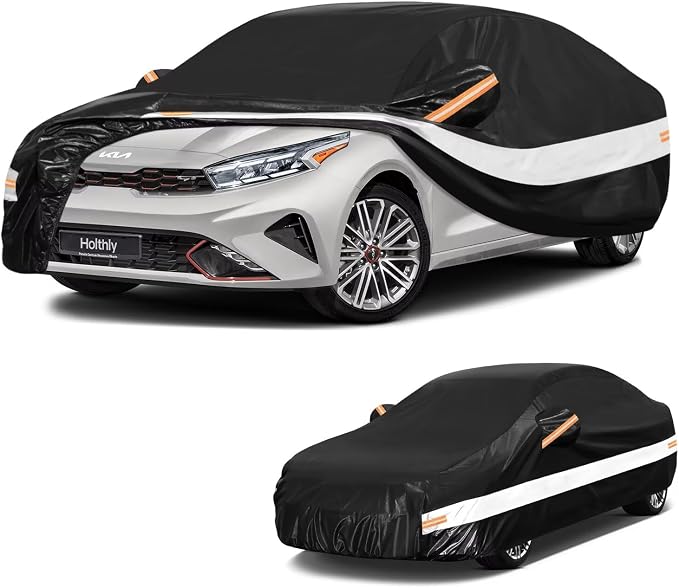 10 Layers Car Cover Custom Fit for Kia Forte(2017-2026), Waterproof All Weather for Automobiles, Outdoor Full Cover Sun Dust Rain Protection with Cotton. Black