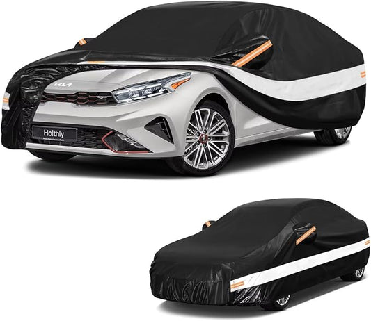 10 Layers Car Cover Custom Fit for Kia Forte(2017-2026), Waterproof All Weather for Automobiles, Outdoor Full Cover Sun Dust Rain Protection with Cotton. Black