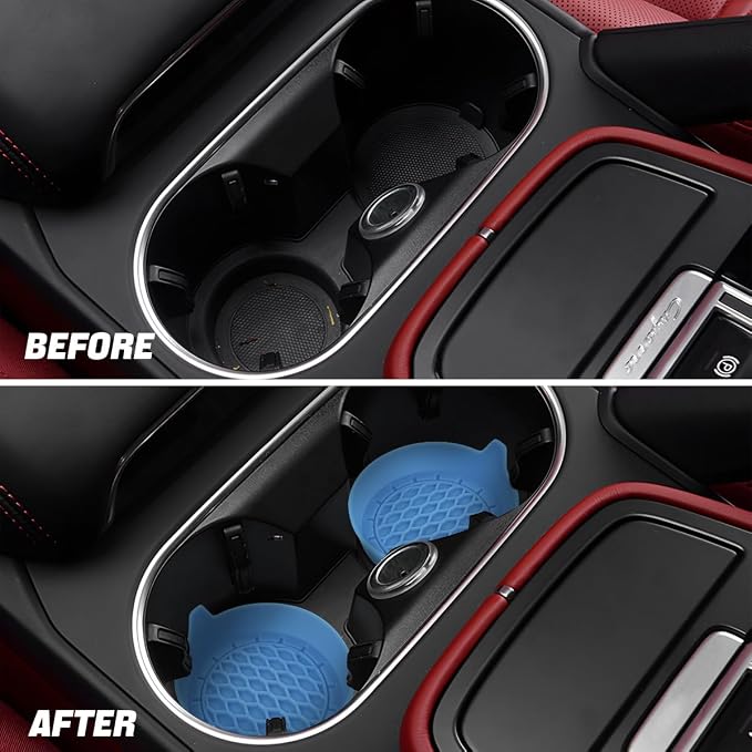 Zpana Bling Car Cup Holder Coaster, 2PCS Crystal Rhinestone Non Slip Waterproof Vehicle Insert Water Bottle Holder Pads, Shockproof Auto Interior Decorative Coasters, Universal Fit (Light Blue)