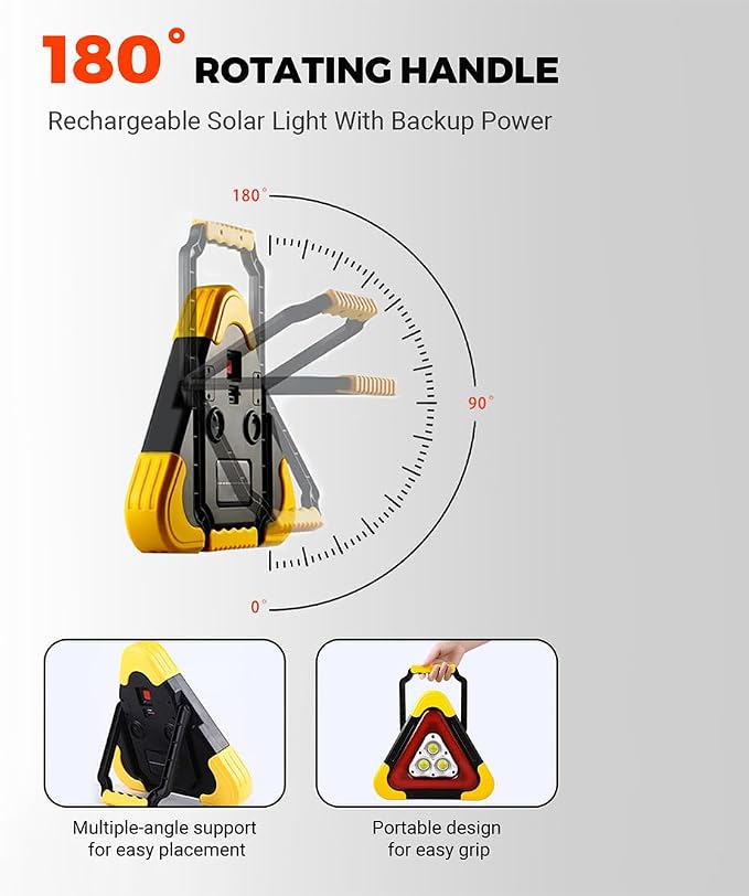 LED Emergency Triangle Warning Light, USB Rechargeable Solar Road Safety Triangles with Reflective Triangle Design, Waterproof Road Flares for Car Truck RV Breakdown Emergency (1PC)