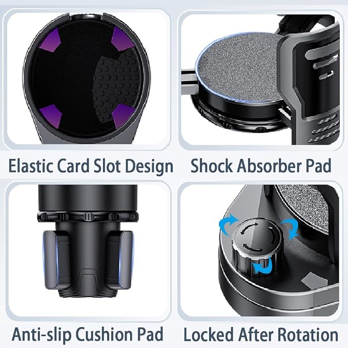 Upgrade Dual Cup Holder Expander, 2 in 1 Multifunction Cup Holder for Car with Lock, 360° Rotating Car Cup Drink Holder with Adjustable Base, Cupholder Expander for Large Water Bottles, Cups