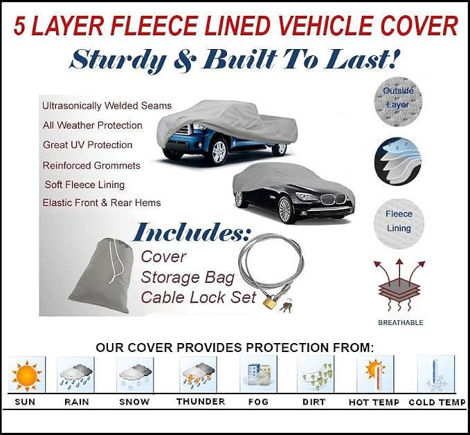 SBU 5 Layer, Heavy-Duty Fleece Lined SUV Car Cover Compatible for by Size up to 204" Long Sport Utility Vehicles (up to 17 Feet) Breathable Auto Protection