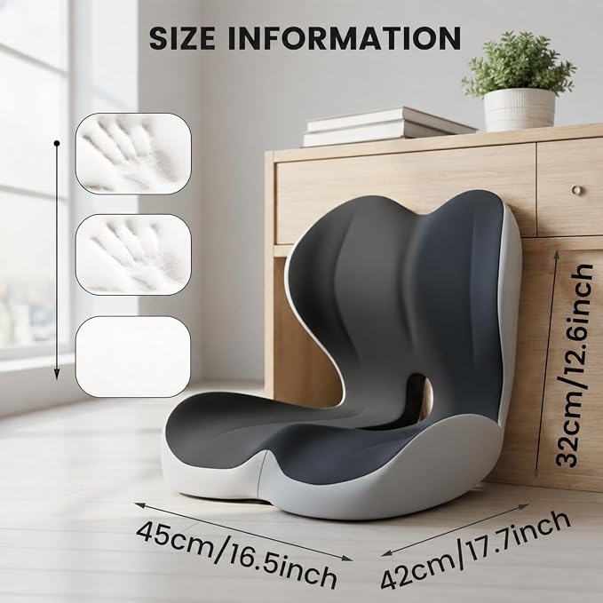 Ergonomic Seat Cushion with Memory Foam & Lumbar Support – Orthopedic Cushion for Car, Truck & Office Chairs, Non-Slip Pad for Daily Comfort
