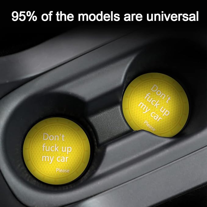 2 Pack Car Cup Holder Coasters, 2.75 Inch Non-Slip PVC Insert Cup Coaster, Anti-Scratch Auto Cup Mats for Women Men, Vehicle Interior Accessories Universal for Car, SUV, Truck (D Yellow/2PCS)