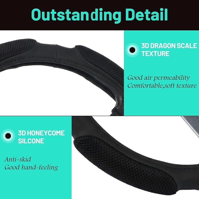 DaisyInner 17.5-18 Inch Steering Wheel Cover for Semi Truck No-Slip & Comfy Grip for Semi Trucks, Rv, Big Rig and 18 Wheelers(Mesh C,Leather,Black)