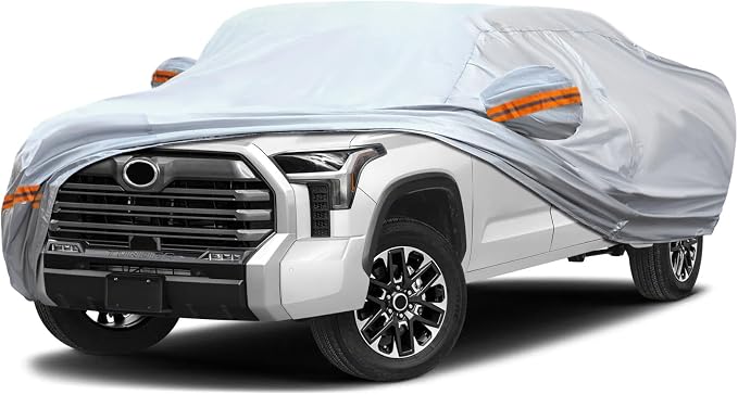 Car Cover, Fit for 230"-260" Length Pickup Truck, 6-Layer All-Weather Waterproof, Universal in All Seasons, Snow Prevention, Rainproof, Acid Rainproof, Sunscreen, Orange Reflective Strip