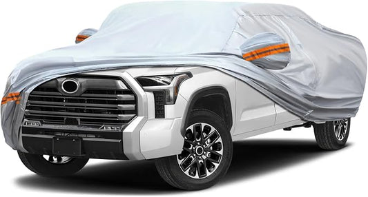 Car Cover, Fit for 230"-260" Length Pickup Truck, 6-Layer All-Weather Waterproof, Universal in All Seasons, Snow Prevention, Rainproof, Acid Rainproof, Sunscreen, Orange Reflective Strip