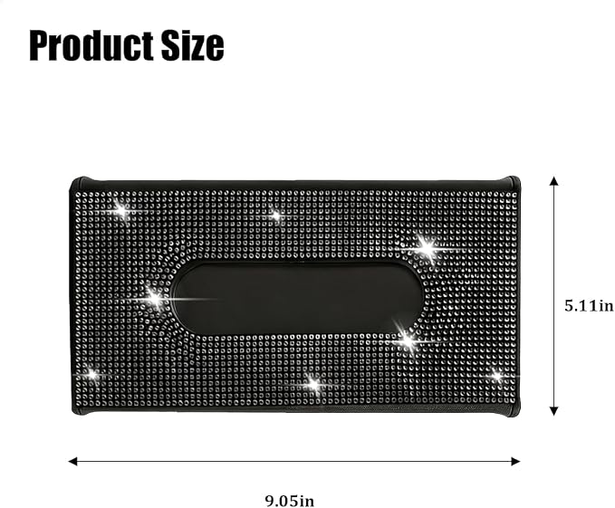 Bling Car Visor Tissue Holder, Shiny Rhinestone Leather Sun Visor Napkin Mask Case Holder Clip, Diamond AUT Paper Tissue Towel Box Dispenser, Universal Fit (Black)