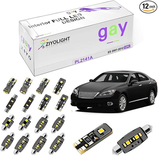 PL2141A LED Interior Light kit for Lexus ES350 ES300h ES300 2007-2012, 6000K White Dome Lights Accessories Replacement Package, LED Light Bulbs Upgrade (12 Bulbs)