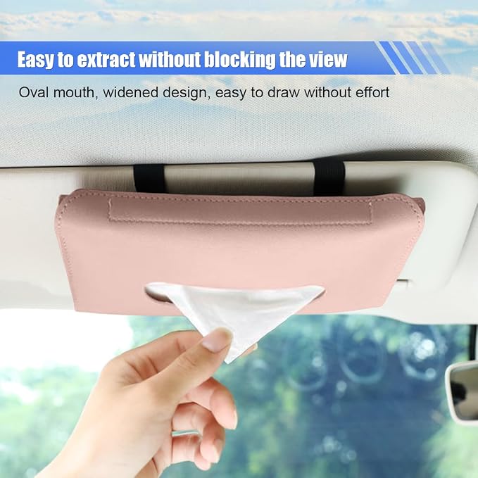 smilfuy Car Visor Tissue Holder, Leather Car Mask Dispenser, Hanging Car Napkin Holder, Car Mask Holder, Sun Visor Accessory Universal for Most Vehicles (Pink), 9.17×5.31 inch
