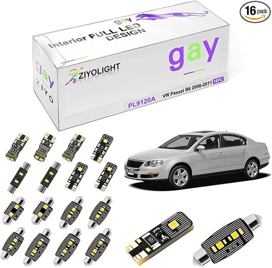 PL9120A Replacement for Volkswagen Passat B6 2006-2011 LED Interior Light kit, 6000K White Dome Light Bulbs Accessories Package Upgrade (16 Bulbs)