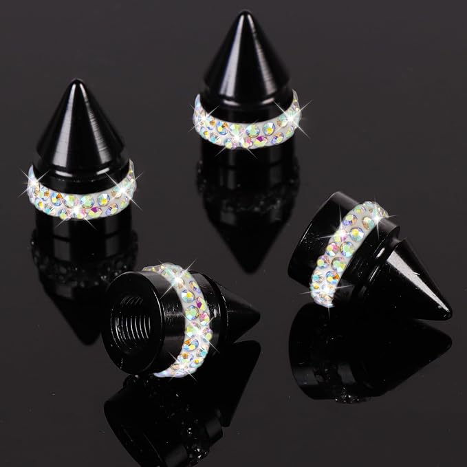 ToBeQueen Colorful Bling Tire Valve Caps, Handmade Crystal Rhinestone Dimand Tire Caps, 4 Pack Aluminum Alloy Universal Valve Stem Caps Bling Car Accessories for Women(AB Color)