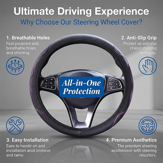 Elastic Steering Wheel Cover Black and Pink Universal 14-15 inch | Leather Car Steering Wheel Covers Stretch Microfiber Breathable Anti-Slip Car Accessories Fit for Suvs, Vans, Trucks