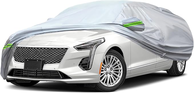 AUQDD 6-Layers Premium Sedan Car Cover Waterproof All Weather Weatherproof UV Sun Protection Snow Dust Storm Resistant Outdoor Exterior Custom Form-Fit Full Padded Car Cover with Straps 205"-214" K5