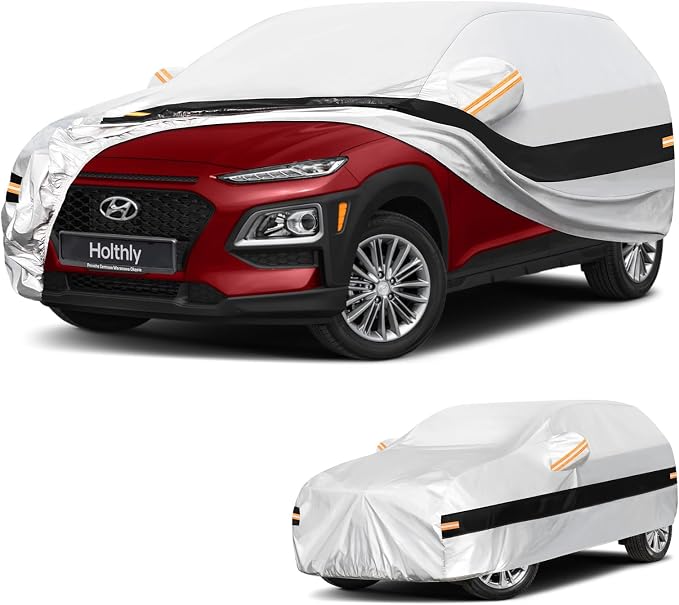 10 Layers SUV Car Cover Custom Fit for Hyundai Kona (2017-2026), Waterproof All Weather for Automobiles, Outdoor Full Cover Sun Dust Rain Protection with Cotton. Silver