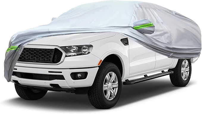 AUQDD 6-Layers Premium Truck Car Cover Waterproof All Weather Weatherproof UV Sun Protection Snow Dust Storm Resistant Outdoor Exterior Custom Form-Fit Full Padded Car Cover with Straps 198"-220" K13