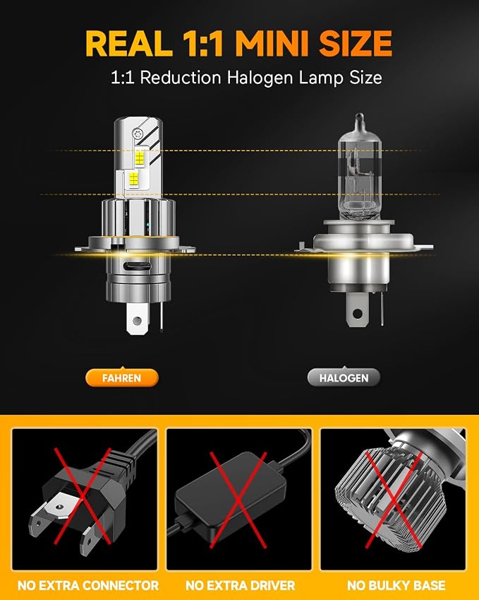 FORENNER H4/9003/HB2 AccessoriesTail Light Covers, 𝟖𝟎,𝟎𝟎𝟎𝐋𝐌 𝟏𝟖𝟎𝟎% Brightest Bulb 𝟑𝟔𝟎° 𝐀𝐝𝐣𝐮𝐬𝐭𝐚𝐛𝐥𝐞 Quick Install, 1:1 Mini Size No Adapter H4 Light Kits, Pack of 2