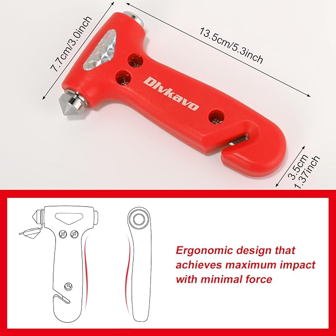 Window Breaker, 3-in-1 Emergency Escape Tool with Car Safety Hammer and Seat Belt Cutter, Safety Emergency Car Escape Tool, Road Trip Essential Gift for Family (Red)
