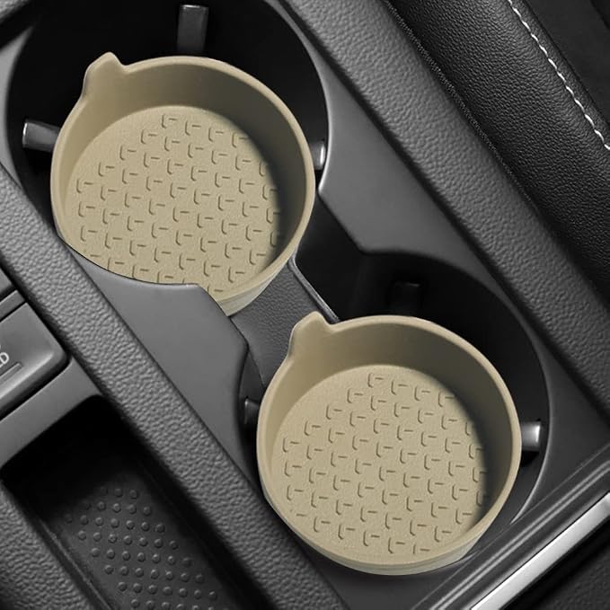 4 Packs Silicone Car Cup Holder Coasters,Car Coasters for Cup Holders,Universal Removabl Vehicle Cup Holder Coasters for Most Cars, Trucks, RVs (Beige)