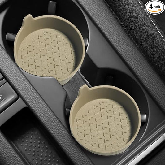 4 Packs Silicone Car Cup Holder Coasters,Car Coasters for Cup Holders,Universal Removabl Vehicle Cup Holder Coasters for Most Cars, Trucks, RVs (Beige)