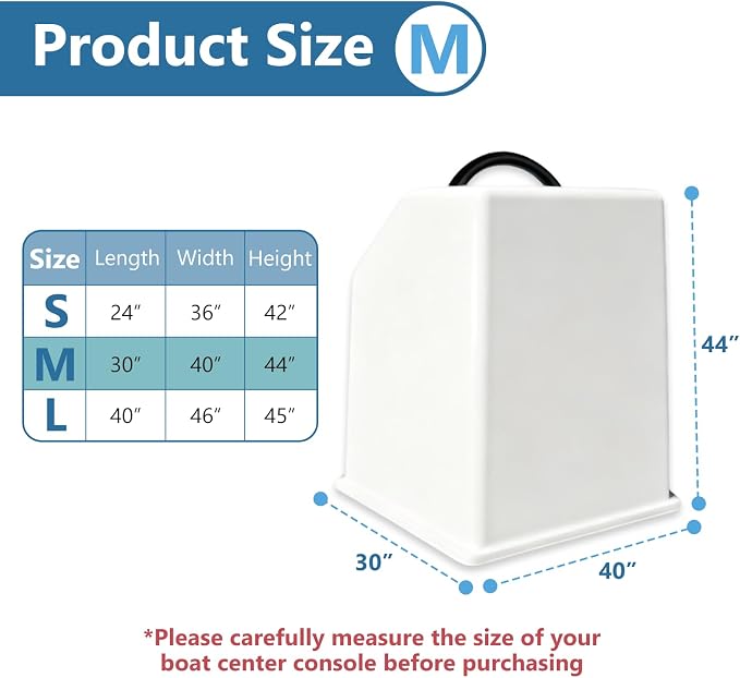 Boat Center Console Cover, 600D Marine Grade Polyester Canvas, Waterproof, Grey (Medium Size up to 40" W 30" L 44" H)