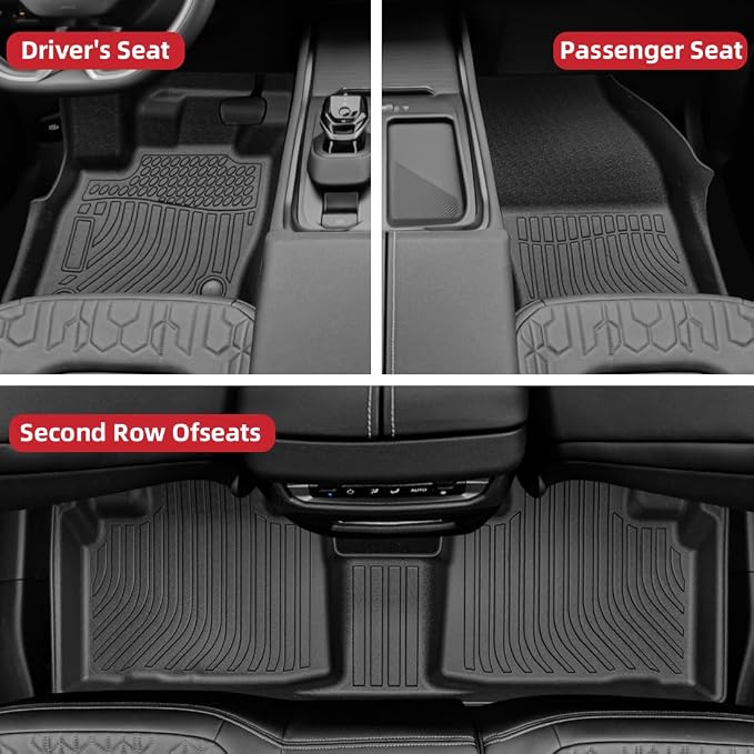 Custom Fit All-Weather TPE Floor Mats for 2015-2025 2026 Ford Edge | Full Set (1st+2nd Row+Cargo) | Fit SE/SEL/Titanium/Sport/ST/ST-Line | Non-Slip, Waterproof & Easy to Clean Black Car Accessories