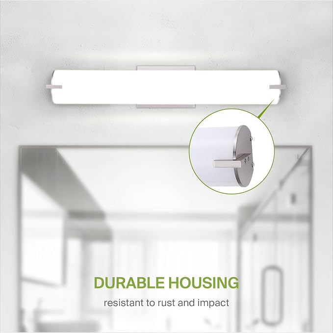 ASD LED 24" Vanity Wall Mount Light Fixture, Linear Bathroom Lighting Bar | 3CCT, Dimmable, Energy Star, ETL Listed | 25W 1950LM 3000-5000K 120V | Long Tube Bath Sconce Over Mirror | Nickel