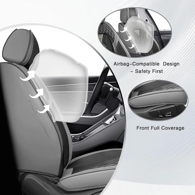 Fit for Toyota Crown Seat Covers 2023-2026,Premium Leather, 360° Full Protection, Thick Padding & Memory Foam, Waterproof & Stain-Resistant Car Seat Cover Front Set (2 Seat,Gray&Black)
