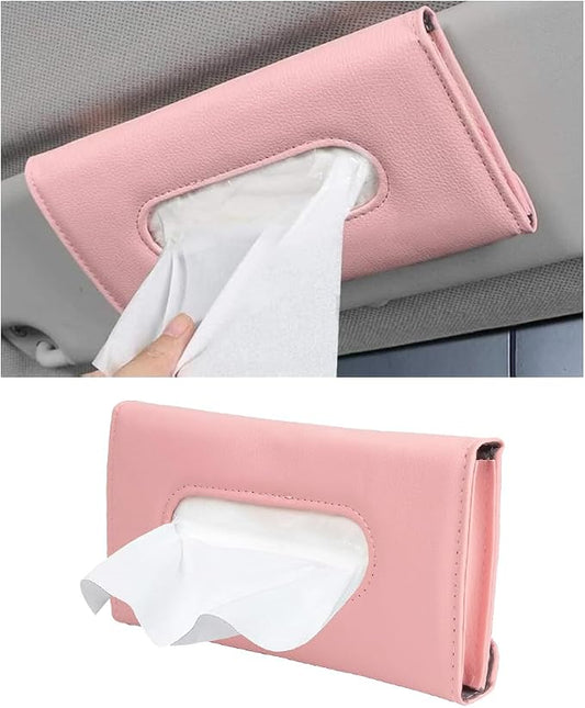 Car Visor Tissue Holder, Vehicle Sun Visor Backseat Napkin Case Mount with Tissues Refill, Automotive Interior Disposable Masks Holder, Universal for SUV Automobile Truck (Pink)