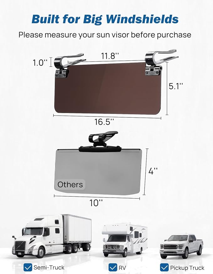 JOYTUTUS Sun Visor Extender for Cars, Polarized Sun Visor Extender Universal Sun Blocker UV400, Adjustable Visor Extension for Car Visor,Double-Clip,Anti Glare Stray Light