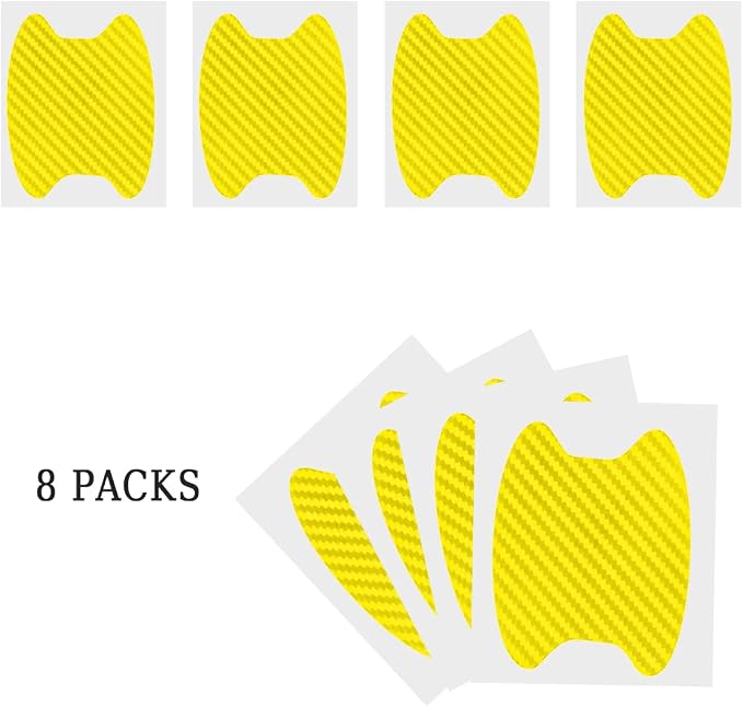 8PCS Car Door Handle Sticker, Carbon Fiber Anti-Scratches Car Door Cup Protector, Non-Marking Auto Door Handle Protective Film, Self-Adhesive Door Side Paint Protector for All Cars (Yellow/8PCS)