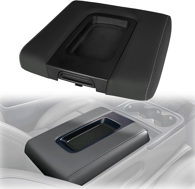 Front Seat Center Console Armrest Lid Cover with Liner Mat Black Compatible with 2014-2019 Chevrolet Chevy Silverado Suburban Tahoe GMC Sierra Yukon XL Replaces 22881398 22876379